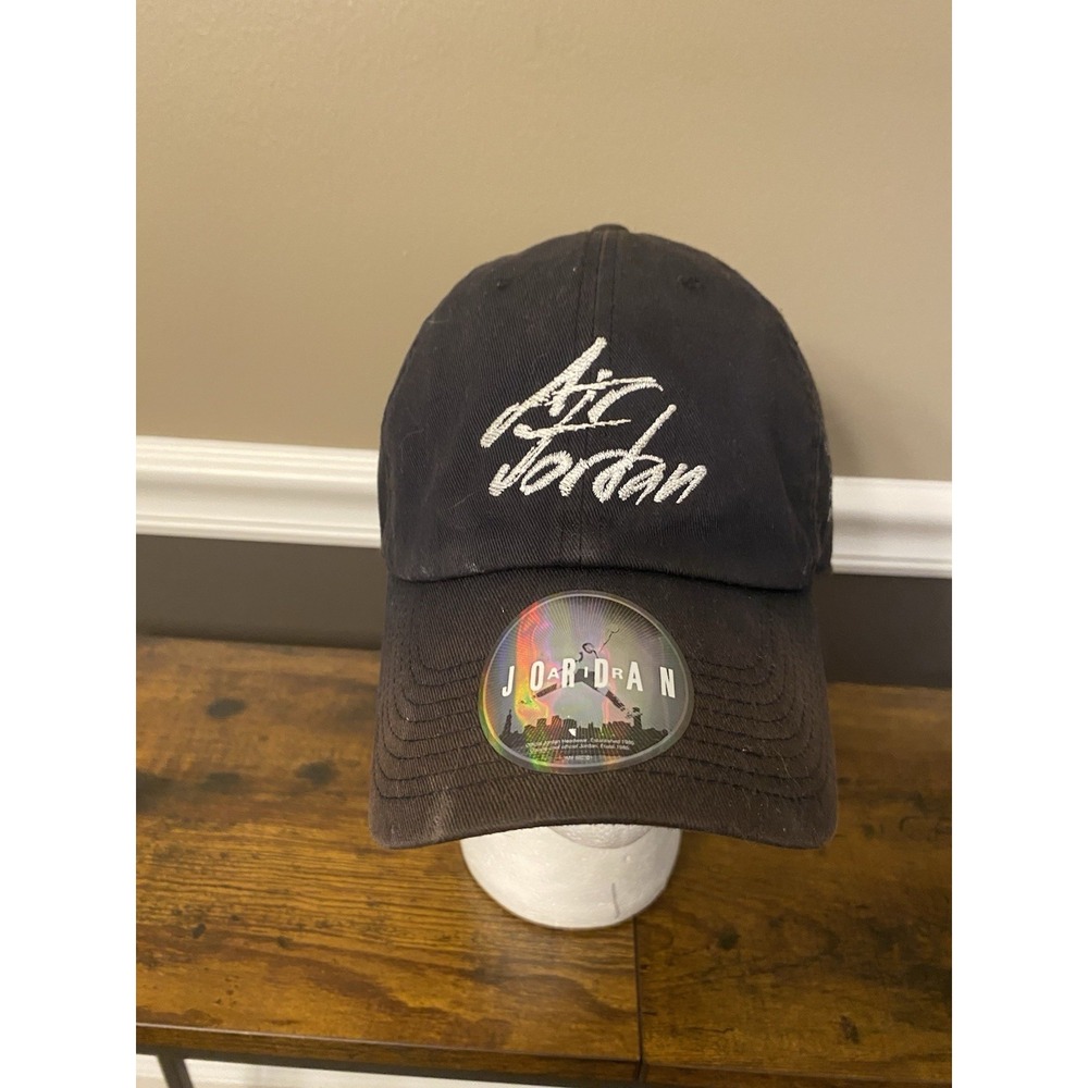 Air Jordan Script & Stats Black Cap Jumpman Logo Embroidered Hat Adjustable